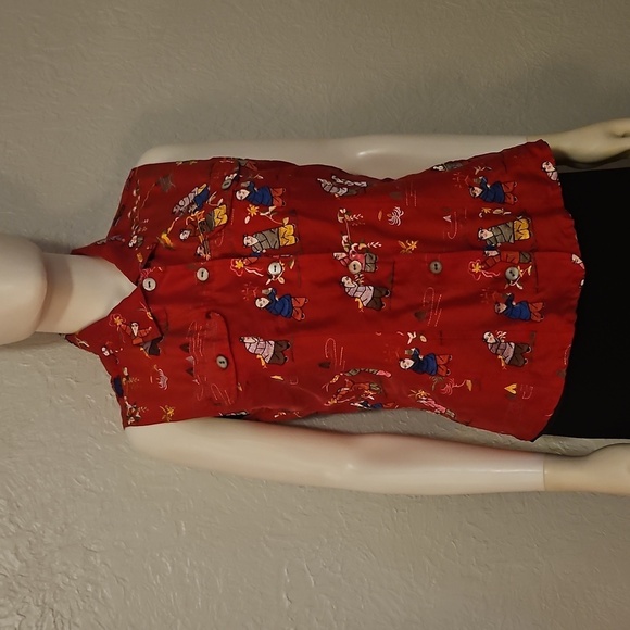 CHICO'S Red Asian Men Embroidered Sleeveless Button Down Silk Shirt - Picture 2 of 7